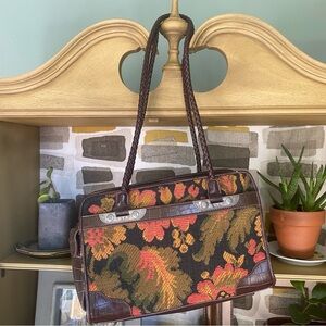 Vintage tapestry carpet floral flower pattern purse handbag shoulder braid strap